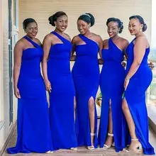 African Plus Size Country Style Maid Of Honor Bridesmaid Dresses Long Royal Blue Side Split Prom Party Gowns Custom Made