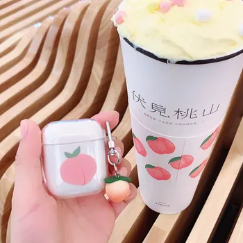 

Peach-shaped Keychain Soft Transparent Earphone Case for AirPods 1 2 pro case Cute Bluetooth Headset Box Wireless capa