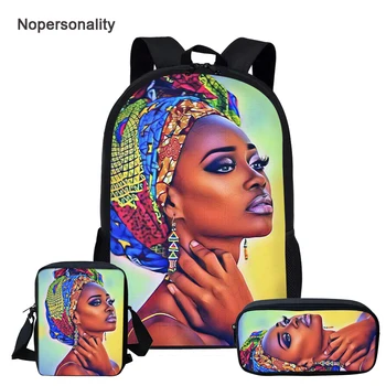 

Nopersonlity School Bag Set for Teenager Girls Black African Girls Book Bags for Children 3pcs/set HIghschool Student Schoolbags