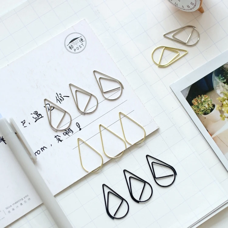 Lote de 10 unidades de sujetadores de papel de estilo coreano Kawaa, marcadores de Color dorado, plateado y negro, Accesorio de oficina de papelería y material escolar