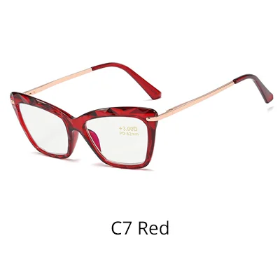 C7 Red Ralferty, анти-синий светильник, очки для чтения, женские, кошачий глаз, кристаллы, очки для дальнозоркости, класс+ 1,0+ 1,5+ 2,5 FR97533 - Цвет оправы: C7 Red
