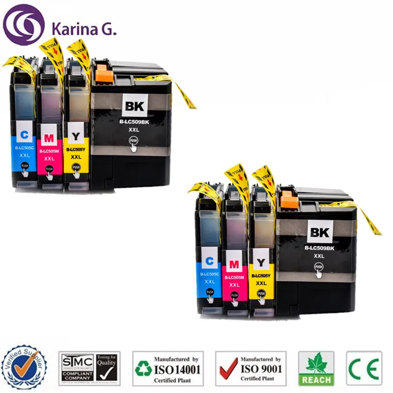 

8PCS Compatible ink cartridge for Brother LC509 BK LC505 C/M/Y For DCP-J105 MFC-J200 without chip for South America market