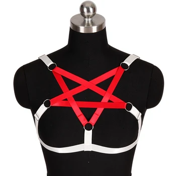

Red Pentagram Body Harness Bondage Harness Fetish Elastic Cage Bra Women Sexy Lingerie Pastel Punk Goth Rave Suspender Bralette
