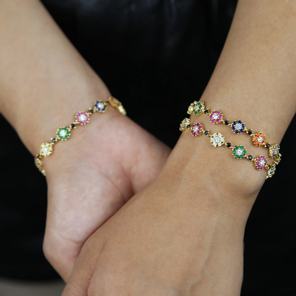 SEVENTEEN ジュン着用★SICKFUMEDOT★Peach Glow Bracelet JUWANG 14K Gold Plated Zircon Inlaid Chain Open Bracelet New