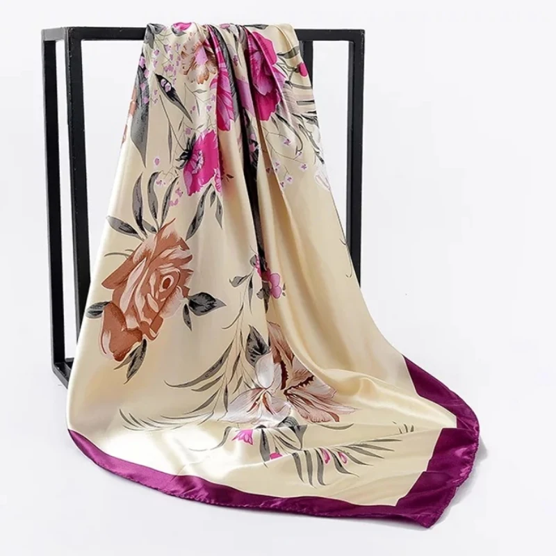 Классическая мода 90*90 см летние женские шелковые платки шарфы квадратный шарф Дамская пляжная шаль Бандана большой хиджаб платок Муфельная - Цвет: 58