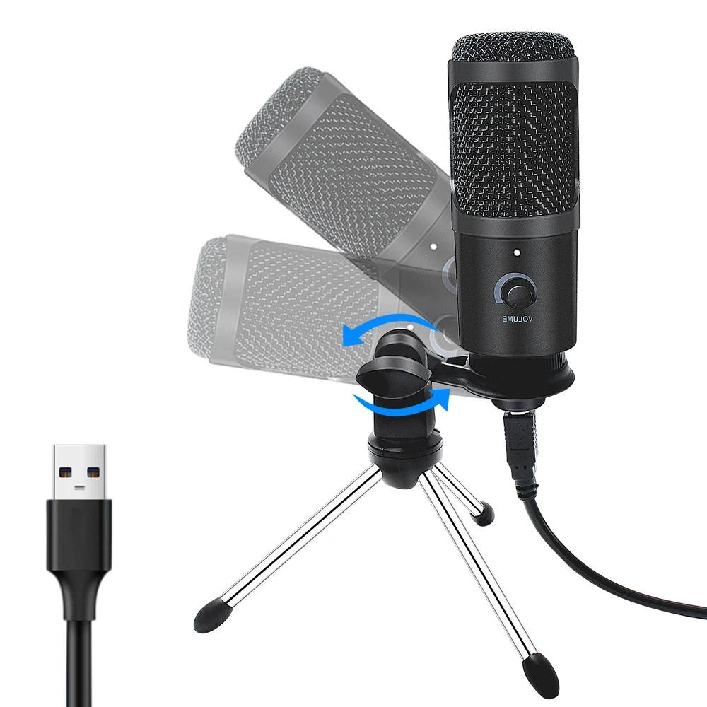 Металлический USB микрофон, конденсаторный микрофон для записи, проводной микрофон с подставкой для компьютера, ноутбука, ПК, караоке, студийная запись