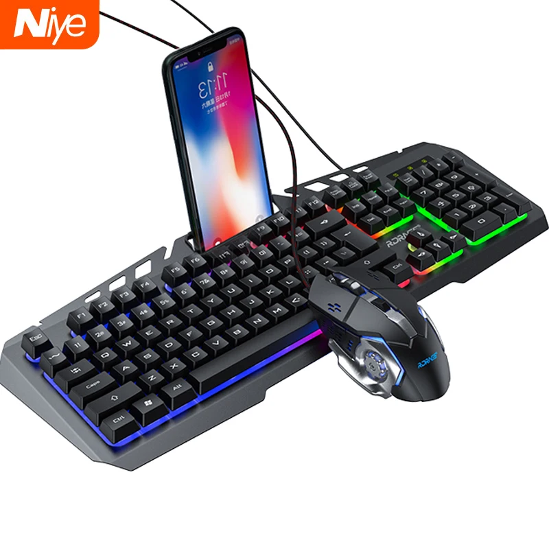 Проводная игровая клавиатура и мышь механические ощущения RGB 104 клавиши