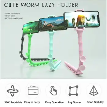 ⁦Phone Holder Multi-functional Cute Worm Lazy Mobile Phone Bracket Octopus Triangle⁩ - الصورة ⁦6⁩