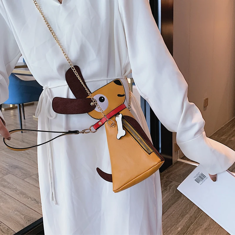 Модные 3D милого щенка Форма из искусственной кожи для девочек-Цепочки Сумка женская через плечо сумка Кошельки и Сумки Повседневная эко-сумка мешок