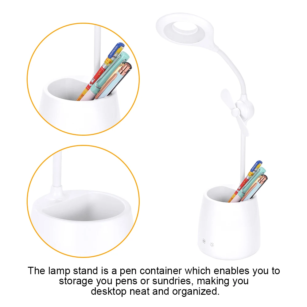 

Houkiper Portable Adjustable Desk Lamp Rechargeable LED Table Light With Multifunctional USB Charging Line Touch Switch 3 Colors
