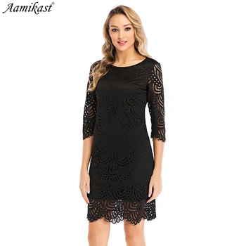 

Womens Elegant Floral Lace Keyhole Back 3/4 Sleeve Patchwork Cocktail Wedding Guest Party Slim Bodycon Pencil Dress robe