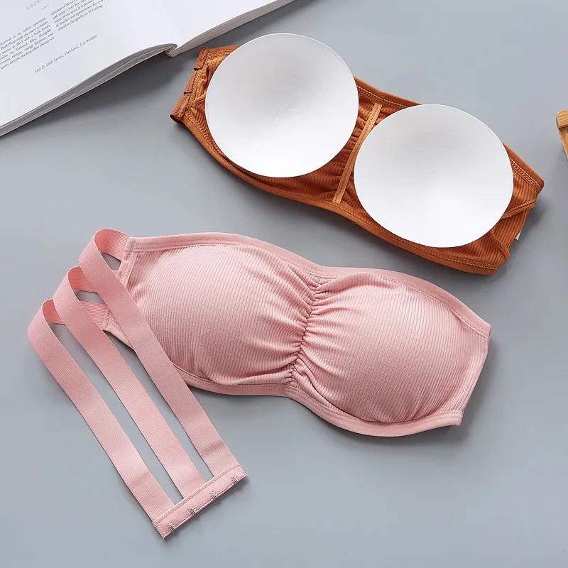 Women Bandage Tube Top Strapless Invisible Bra Push Up Lingerie Female Seamless Underwear Cotton Brassiere Summer Crop Top