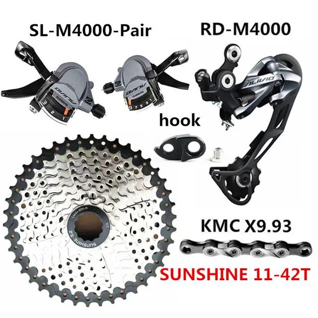 Pair42T Kik SHIMANO ALIVIO M4000 циферблаты RD-M4000, а затем циферблаты солнечного света 9-скорость маховик KMC X9 цепи горный велосипед 9/27 скорость переключения комплект - Цвет: Pair42T Kik