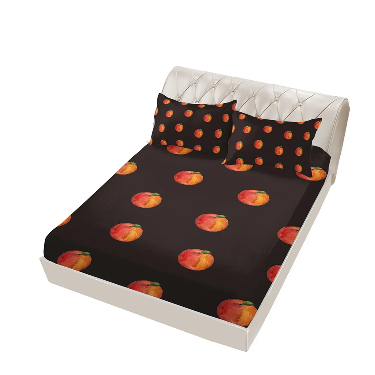 Fruit Fitted Sheet, Lemon Style Soft Decorative Fabric Bedding All-Round Elastic Pocket, Wrinkle& Fade Resistant Bedding