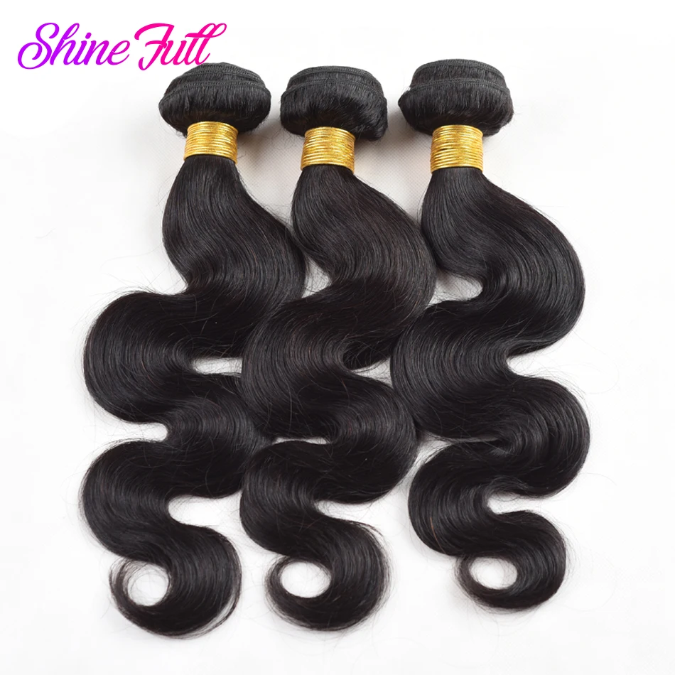 ShineFull Brazilian Body wave Customized 8-30 inches 3 pcs per lot Human Hair weaving remy Free Shipping For Black Women | Шиньоны и