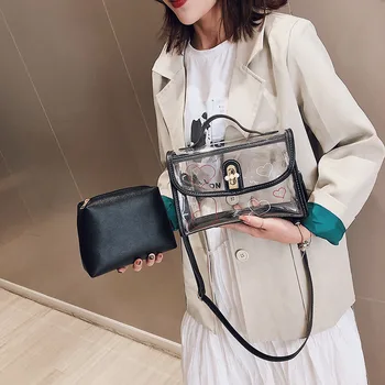 

Women PVC Transparent Chain Cross Body Shoulder Bag Tote Jelly Summer Handbag Chain Shoulder Strap Purse Bag