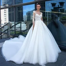 Optcely/элегантное Пышное Бальное платье высокого качества с круглым вырезом и длинными рукавами, свадебное платье с аппликацией, украшенное бисером, свадебные платья под заказ