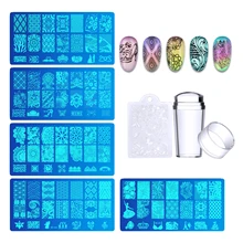 Biutee 5 Pcs Kuku Stamping Piring + 1 Stamper + 1 Pengikis Renda Bunga Hewan Pola Nail Art Stamp Stamping contoh Gambar Piring(China)