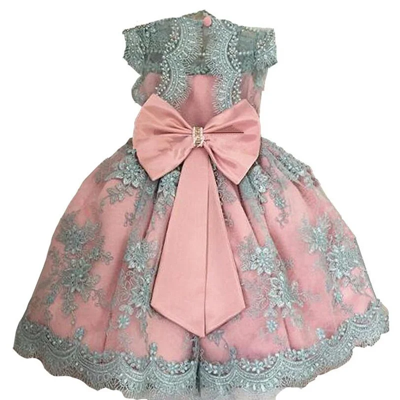 Elegant Flower Girls Dresses For Party Pearls Sash Sleeveless Big Bow Decoration Lace Applique First Holy Communion | Свадьбы и