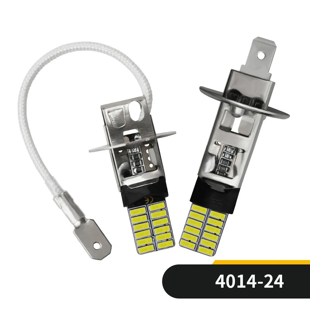 2 шт. H1 H3 4014 24smd светодиодный лампочка Автомобильные противотуманные лампы высокой мощности дневные ходовые Автомобильные светодиодные лампы свет 12 в белый