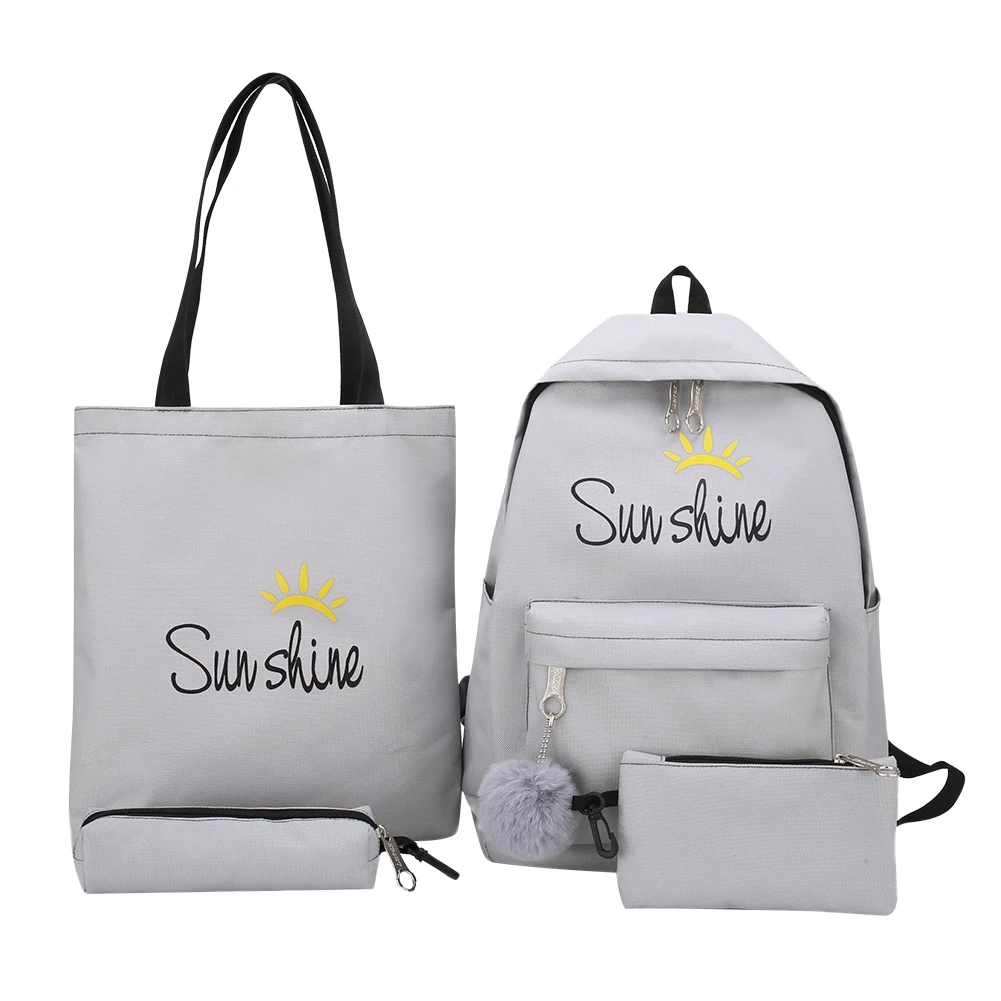 4 шт./компл. композитные сумки Для женщин Письмо Mochila рюкзак туристические рюкзаки для отдыха школьные рюкзаки для девочек-подростков, школьный рюкзак - Цвет: grey