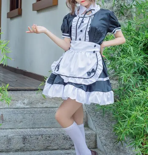 Japanese Women Maid Outfit Anime Long Dress Men Lolita Dress Costume Cosplay Cafe Apron Costume