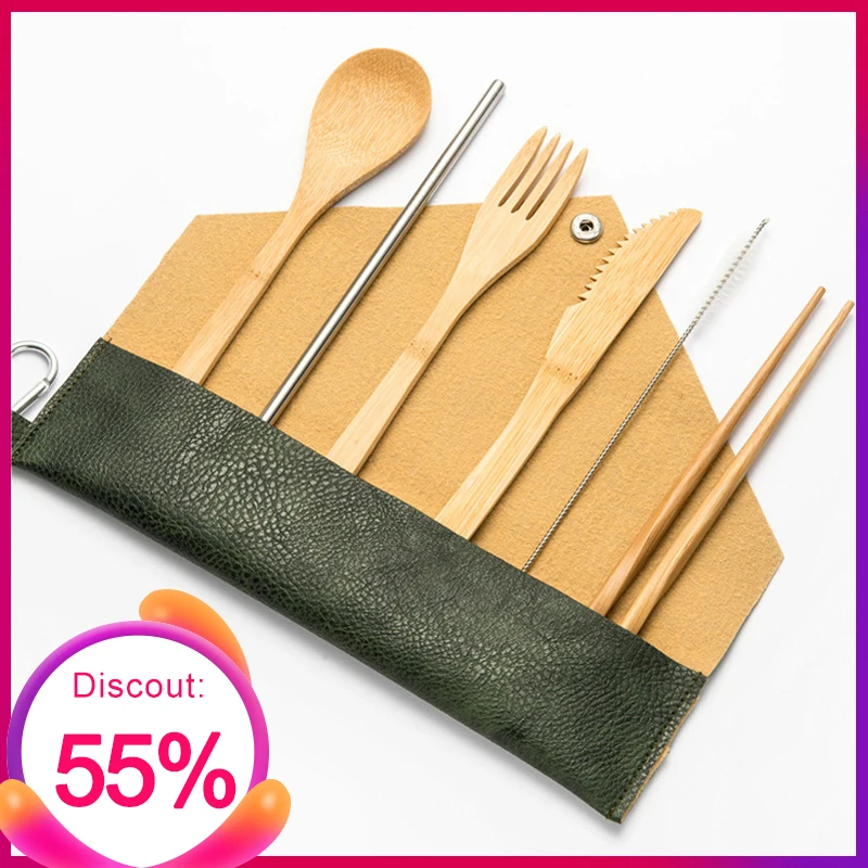 

Eco-Friendly Cutlery Set Wooden Bamboo 20CM Spoon Fork Knife Chopsticks Kitchen Kit for Shcool Work Outdoor Travel Cutlery Set