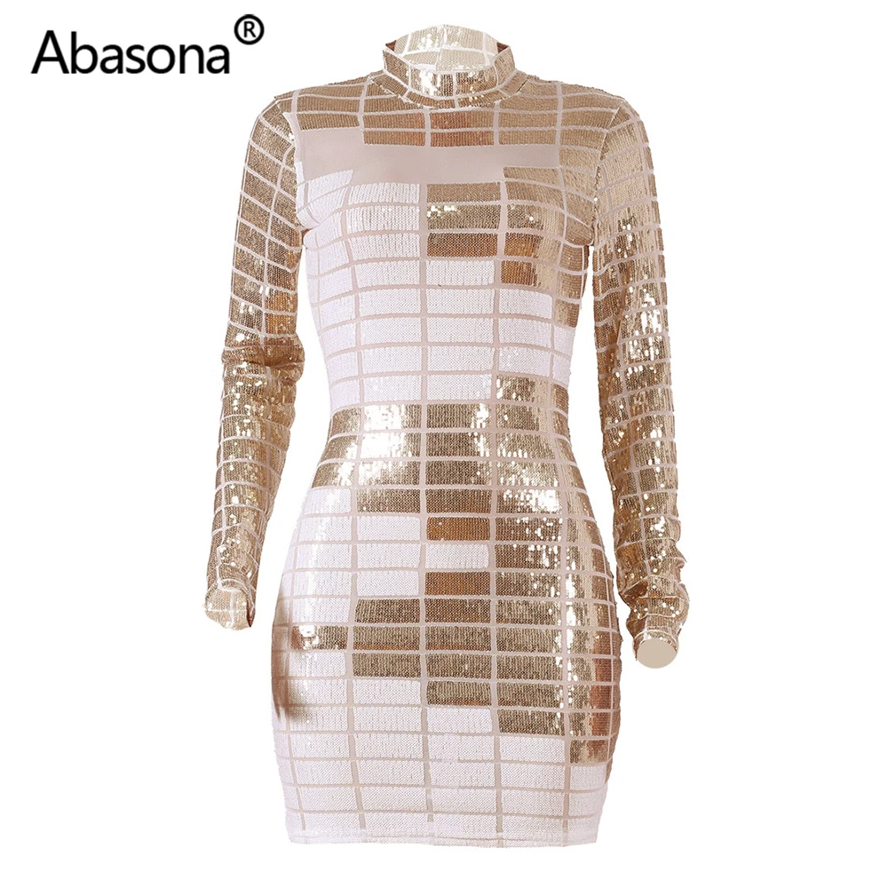 Abasona, Осеннее, зимнее, женское, с длинным рукавом, геометрический рисунок, сексуальное, облегающее, мини платье, из прозрачной сетки, обтягивающие, с блестками, платья, вечерние, для ночного клуба