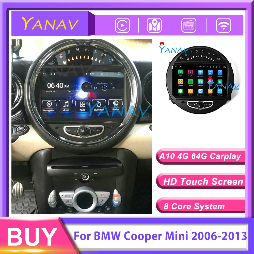 Автомагнитола 2 Din мультимедийный плеер на android для BMW Cooper Mini 2006-2013 с сенсорным