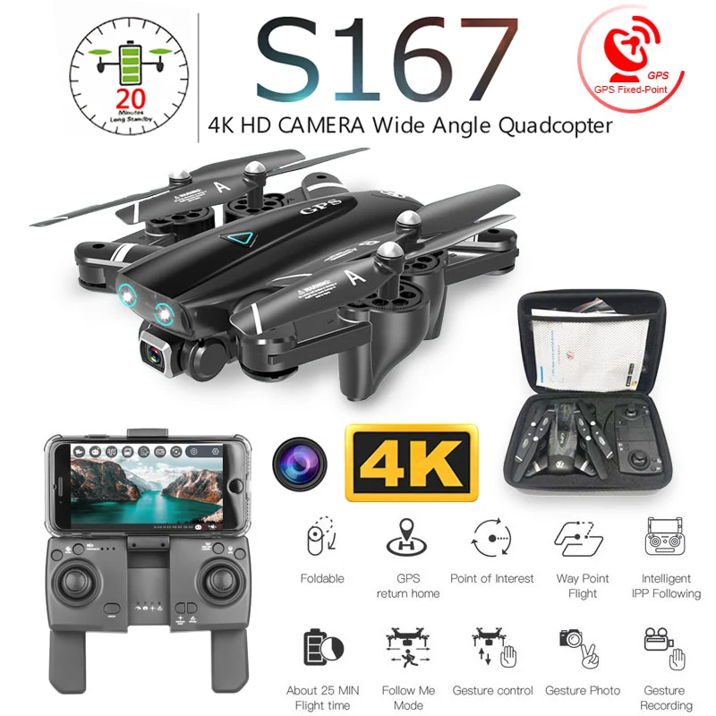 

S167 Foldable Profissional Drone with Camera 4K HD Selfie 5G GPS WiFi FPV Wide Angle RC Quadcopter Helicopter Toy E520S SG900-S