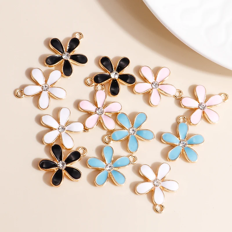 Leslie 10 Stück 18*20mm 4 Farben Emaille Mini-Blumenanhänger für Ohrringe, Anhänger, Armbänder, Kristallanhänger, DIY-Schmuckzubehör