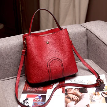 

Women's bag 2020 new fashion wild handbag shoulder bag leather soft leather messenger bucket bag