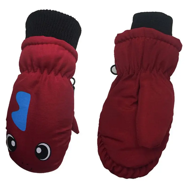 Теплые зимние перчатки с толстой подкладкой для малышей и детей постарше с принтом динозавра из мультфильма, водонепроницаемые ветрозащитные эластичные рукавицы с манжетами, От 3 до 5 лет, LX9E