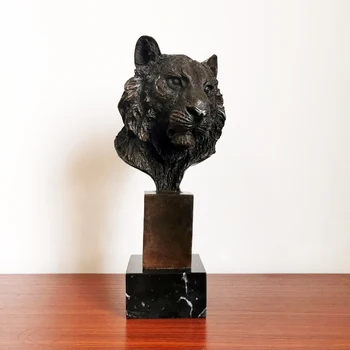 

ATLIE Bronze Tiger Head sculpture Figurine Wildlife Tiger Bust Statue Metal Art for Home Decoration