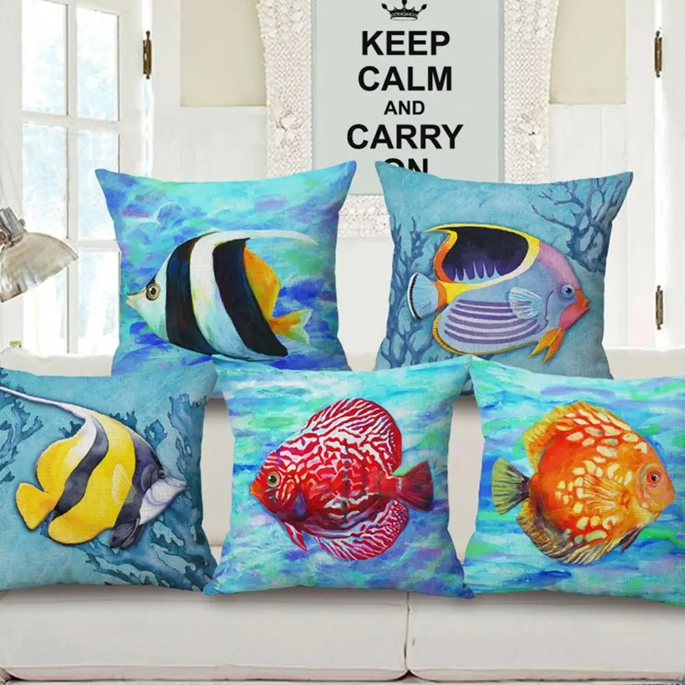 18"18"DECOR COTTON THROW PILLOW COVER CUSHION CASE HOME CAR COLORFUL FISH STYLE 