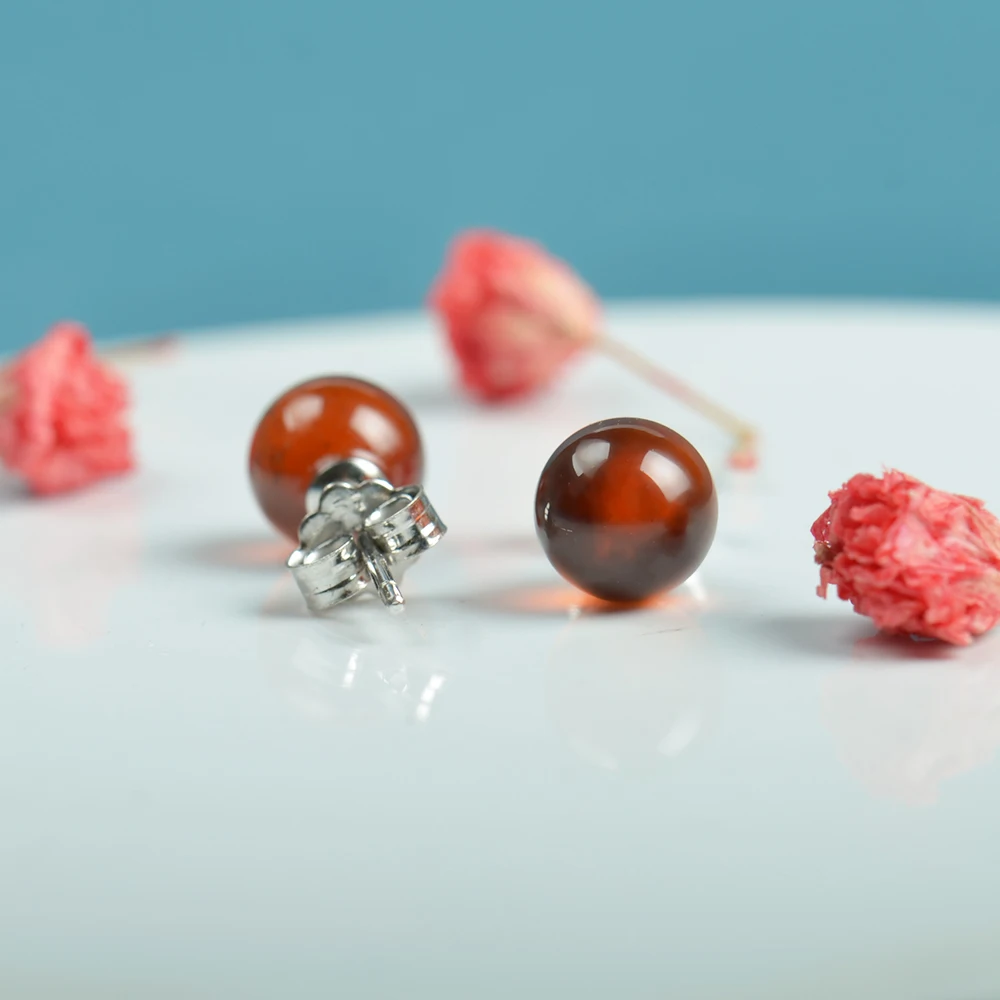 MosDream гранат Шпильки Серьги S925 серебро красный круглый натуральный драгоценный камень, классика, серьги-кольца для Для женщин Рождественский подарок, элегантный ювелирный