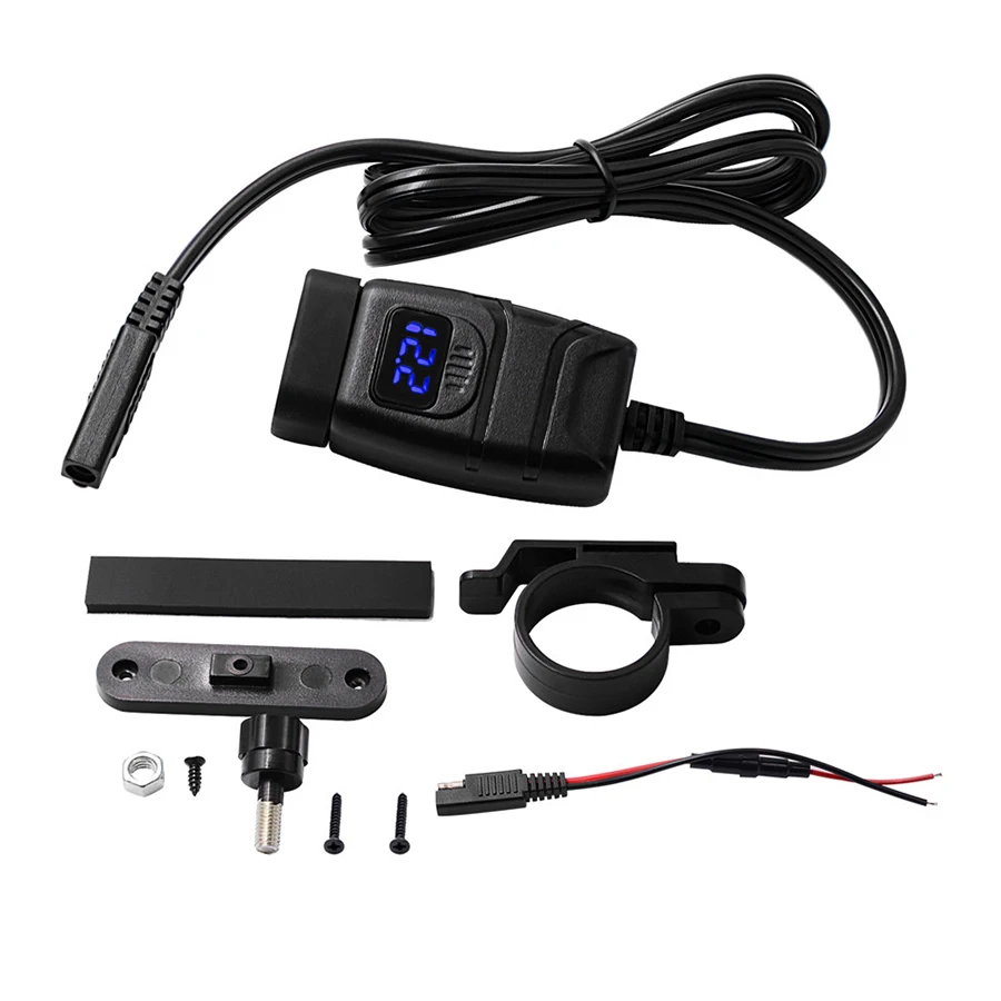 Мотоцикл 12V автомобильное зарядное устройство для телефона с синим Вольтметр Выключатель питания двойной QC3.0 Быстрая зарядка водонепроницаемый