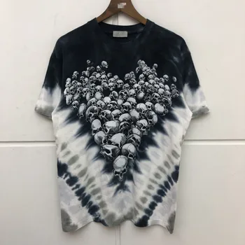 

2020ss Tie-dye Digital Printing Skull T-Shirt Men High-Quality Retro Washed Do Old streetwear Top Tess t shirt harajuku