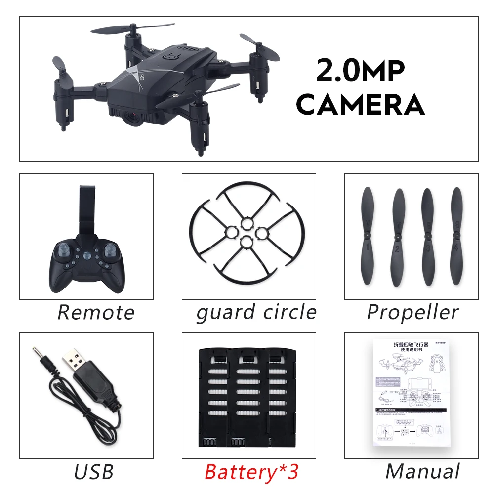 LF602 мини Дрон складной с WiFi HD камера Радиоуправляемый квадрокоптер Вертолет FPV дроны пульт дистанционного управления квадрокоптером игрушки малыш - Цвет: Black 2.0P 3B