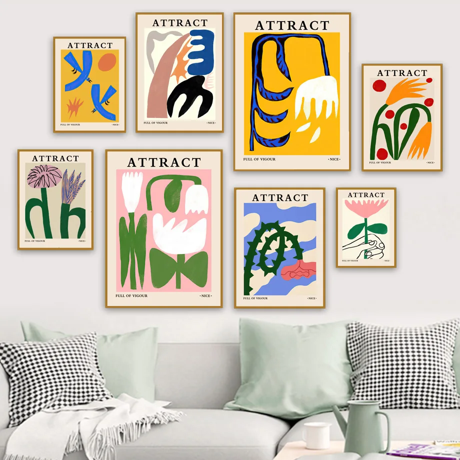 

Vintage Abstract Colorful Leaf Flower Plant Wall Art Canvas Painting Nordic Posters And Prints Pictures For Bedroom Home Decor