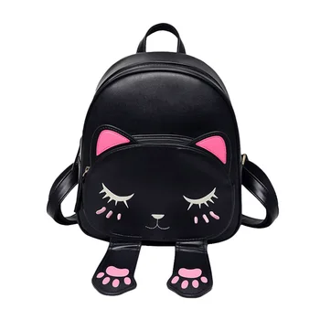 

Hot Selling Fashion Women Cartoon Cat Backpack Adjustable Strap Leather Backpacks For Girls Student Shoulder Travel Bag