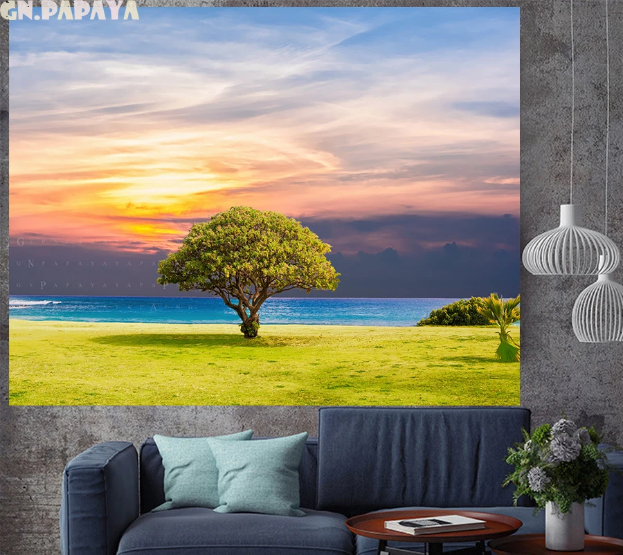 Forest tapestry Scenic Wall Hanging farmhouse decor colorful sky heart tress goblen landscape boheme Polyester Yoga mat tapestry