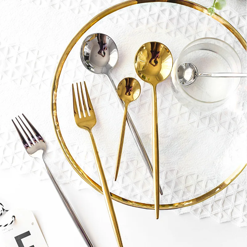 

Western Steak Cutlery Spoon Three-piece 304 Stainless Steel Set Household Tableware Full Set Of Golden Spoon