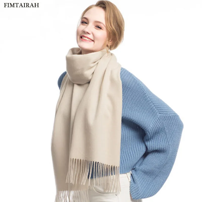 Высококачественный зимний теплый кашемировый шарф для женщин, роскошный брендовый кашемировый шарф, шаль с кисточками, однотонный шарф из пашмины
