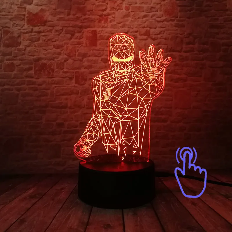 Touch Switch 1 Marvel Железный человек фигурка 3D иллюзия светодиодный настольный ночник светильник красочный светильник Мстители Человек-паук фигурка маска Железного человека модель игрушки - Цвет: Touch Switch 1
