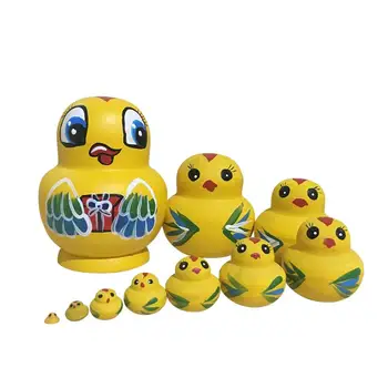 

10pcs Wooden Russian Nesting Matryoshka Dolls Chicken Hand Pattern Craft Toys Dolls Matryoshka Toys Handmade Nesting Dolls Set