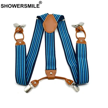 

Showersmile Designer Suspenders Men Braces For Trousers Striped Shirt Stays Business Suspenders 6 Clips Pants Suspender 120 Cm