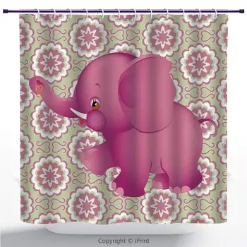 

Hotel Quality Shower Curtain/Elephants Decor,Elephant Floral Decorative Pattern Illustration Wild Life African Animal Zoo