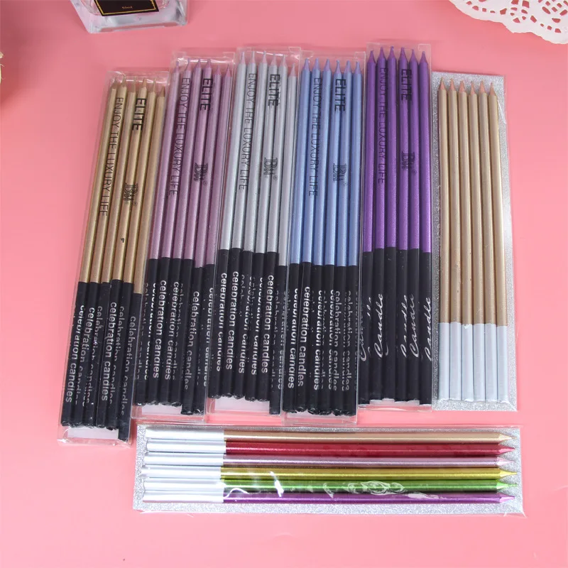 6PcsLongThinCakeCandlesMetallicBirthdayCandlesLongThinCandles