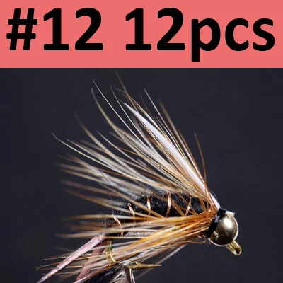 ICERIO 12 шт. латунная бусина головка принца Nymphs Stonefly Caddis Летающая форель рыболовные приманки - Цвет: 12pcs Black Size 12
